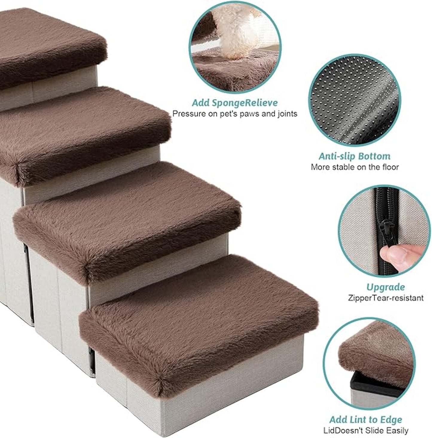 Cozy KISS Pet Steps Ramp 4 Steps Storage Soft Non Slip Steps for Dog Cat