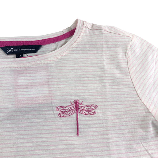 Crew Clothing Company Women's Pink Striped T-Shirt Size 12 Cotton Short Sleeve