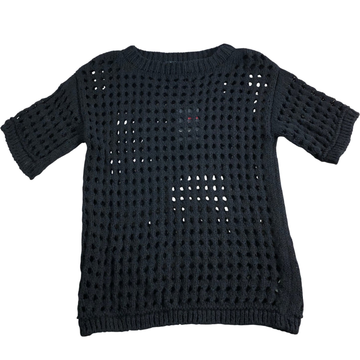 River Island UK XS Women's Black Knit Crop Top Short Sleeves Open Weave