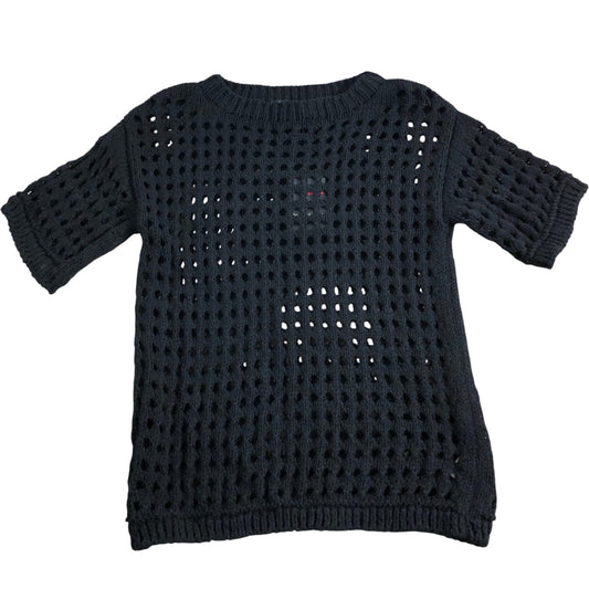 River Island UK XS Women's Black Knit Crop Top Short Sleeves Open Weave