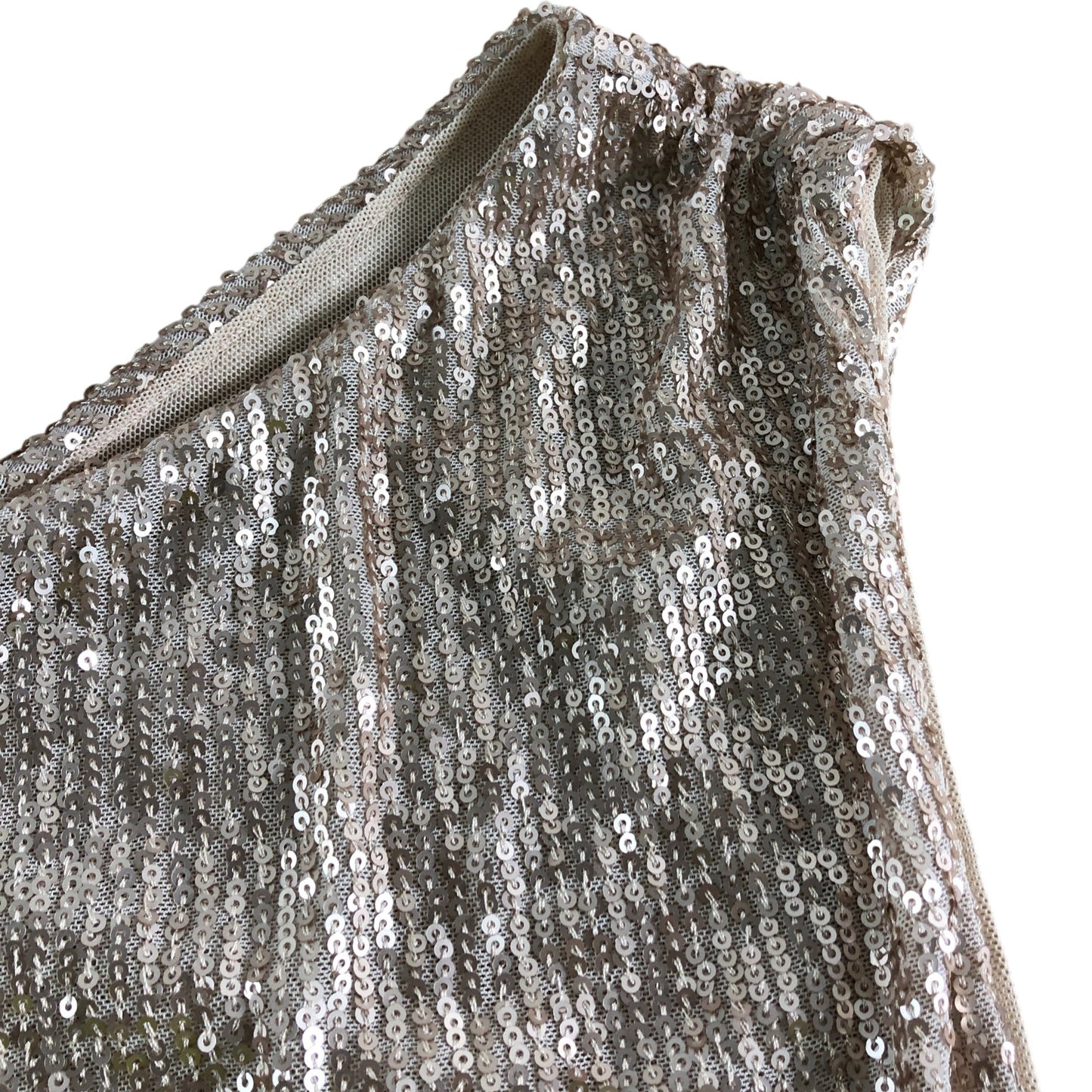Branded Beige Sequin One Shoulder Top - Size 18