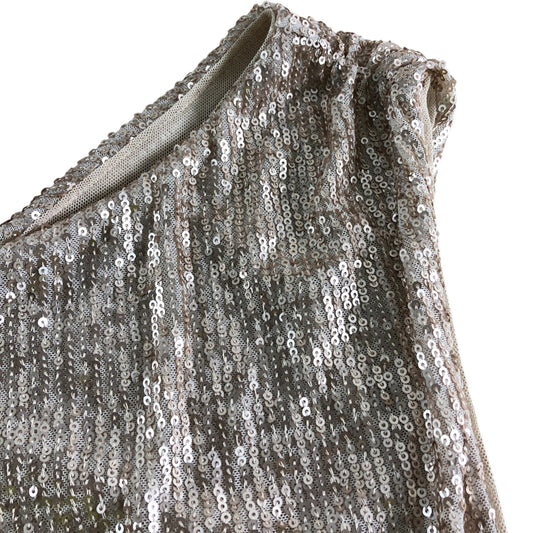 Branded Beige Sequin One Shoulder Top - Size 18