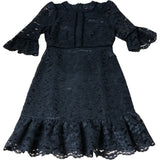 Branded Black Lace Ruffle Mini Dress - Size 6