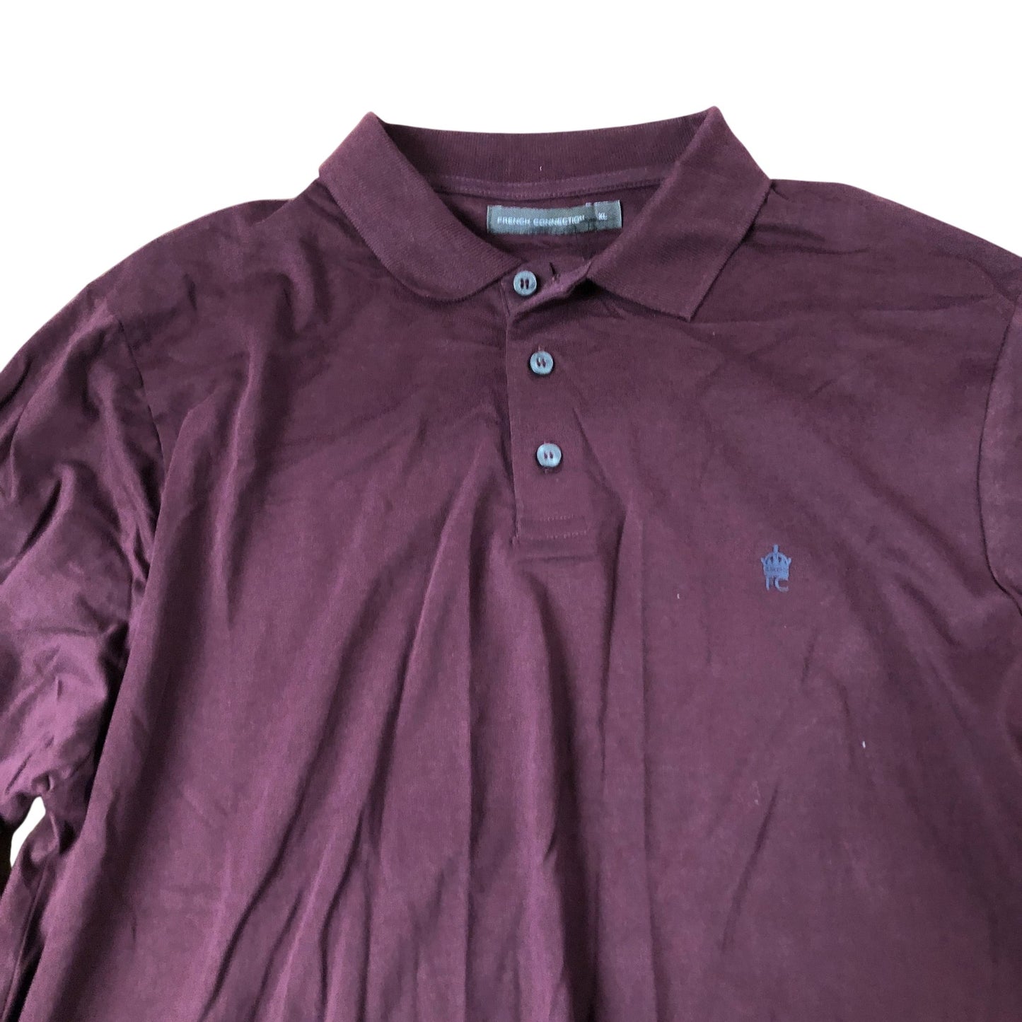 French Connection Long Sleeve Polo Shirt Mens Burgundy Cotton XL