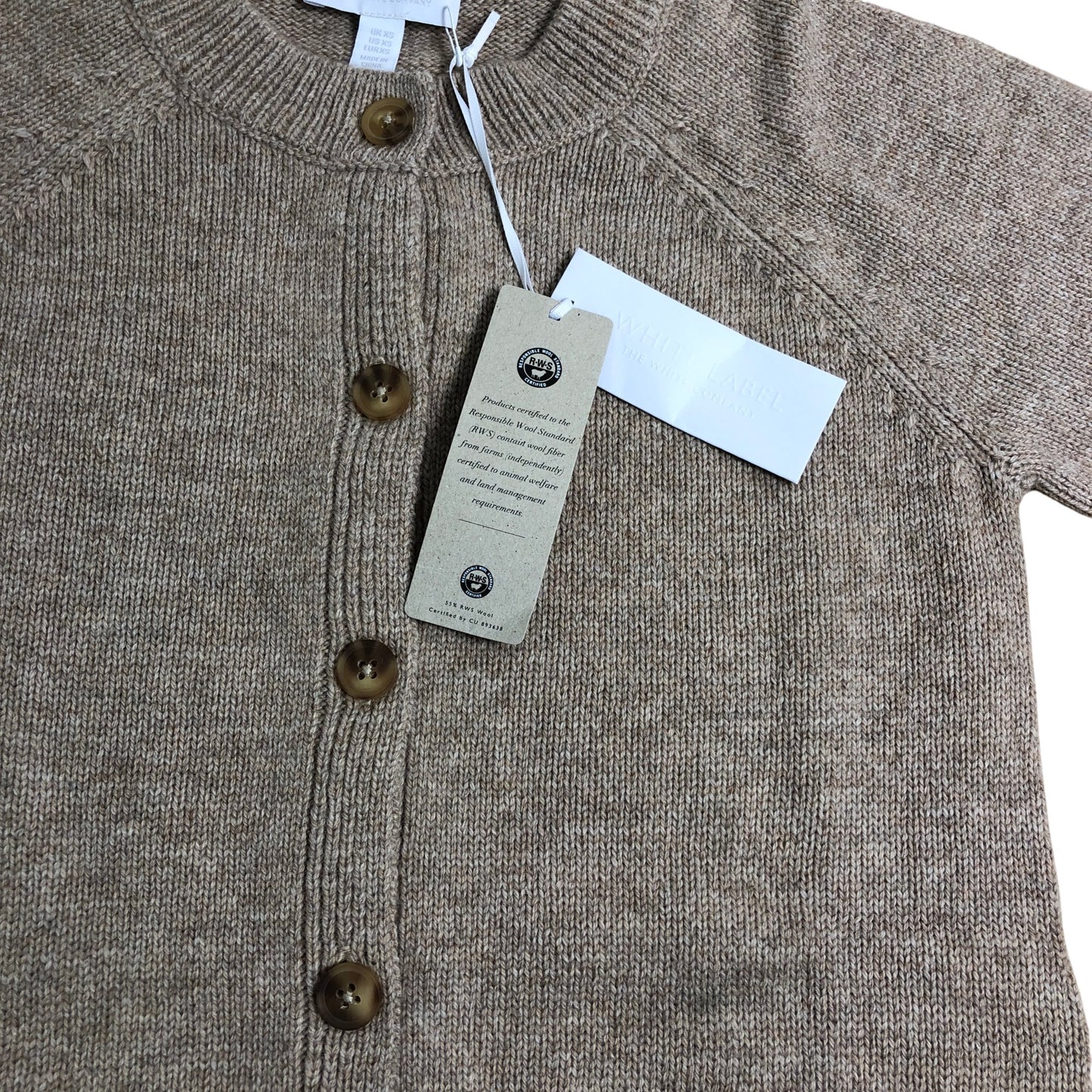 White Label Short Sleeved Cropped Cardigan XS Women Wool Beige