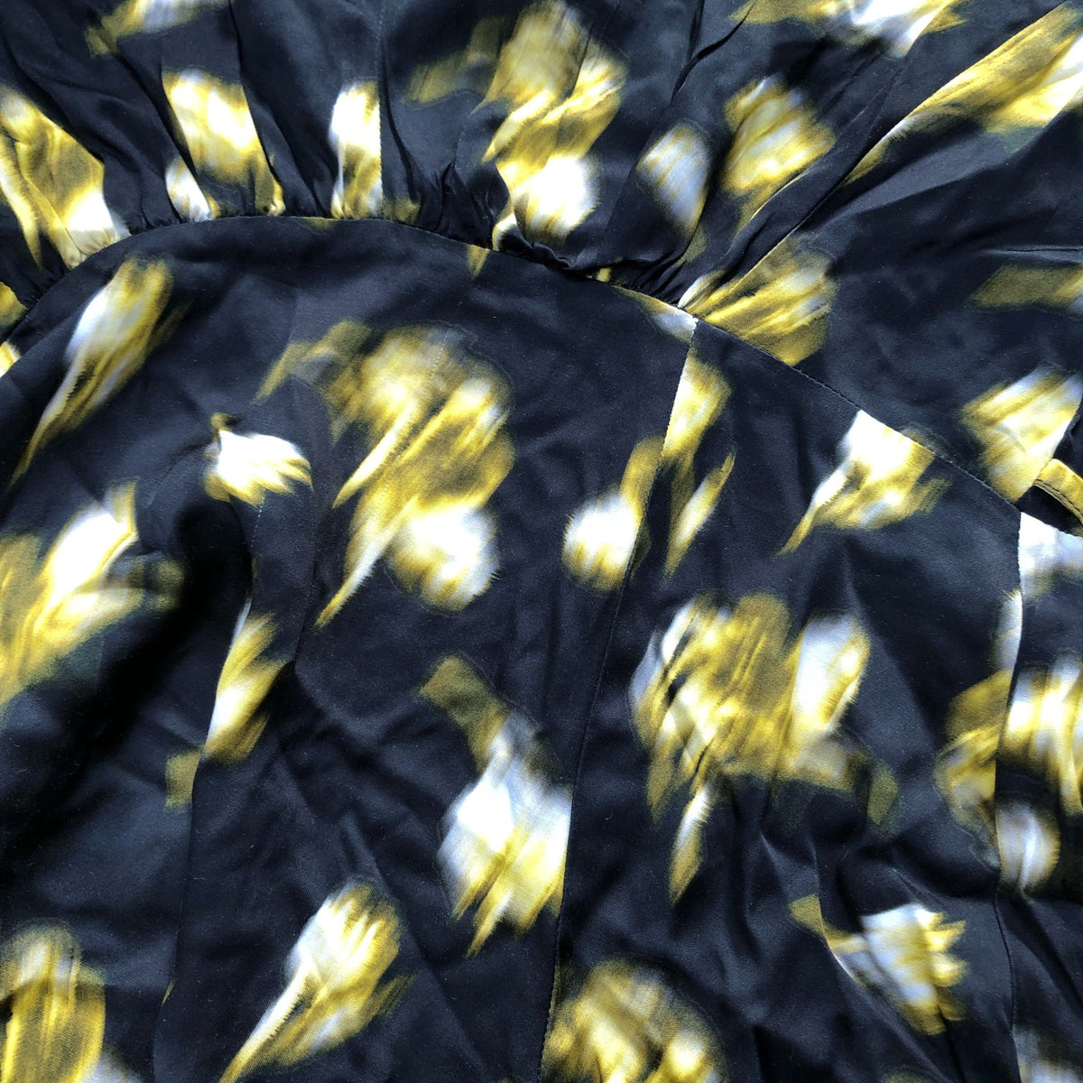 Bauken Floral Print Dress UK Size 10 Women's V Neck Black Yellow Short Sleeve