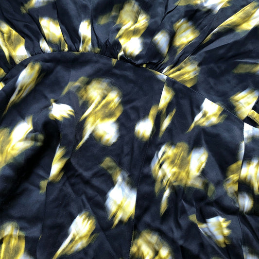 Bauken Floral Print Dress UK Size 10 Women's V Neck Black Yellow Short Sleeve