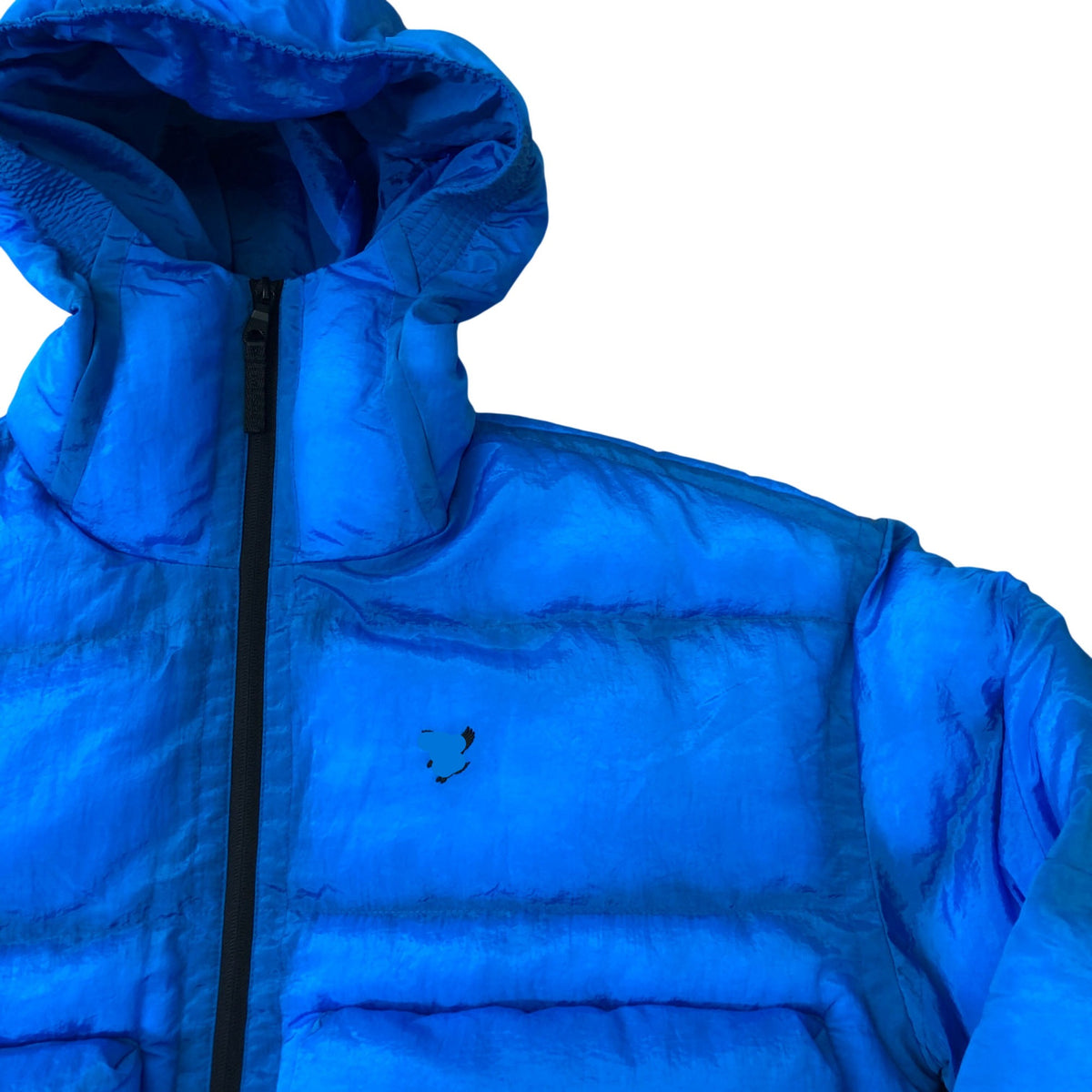 Translucent Blue Hooded Puffer Jacket Size M