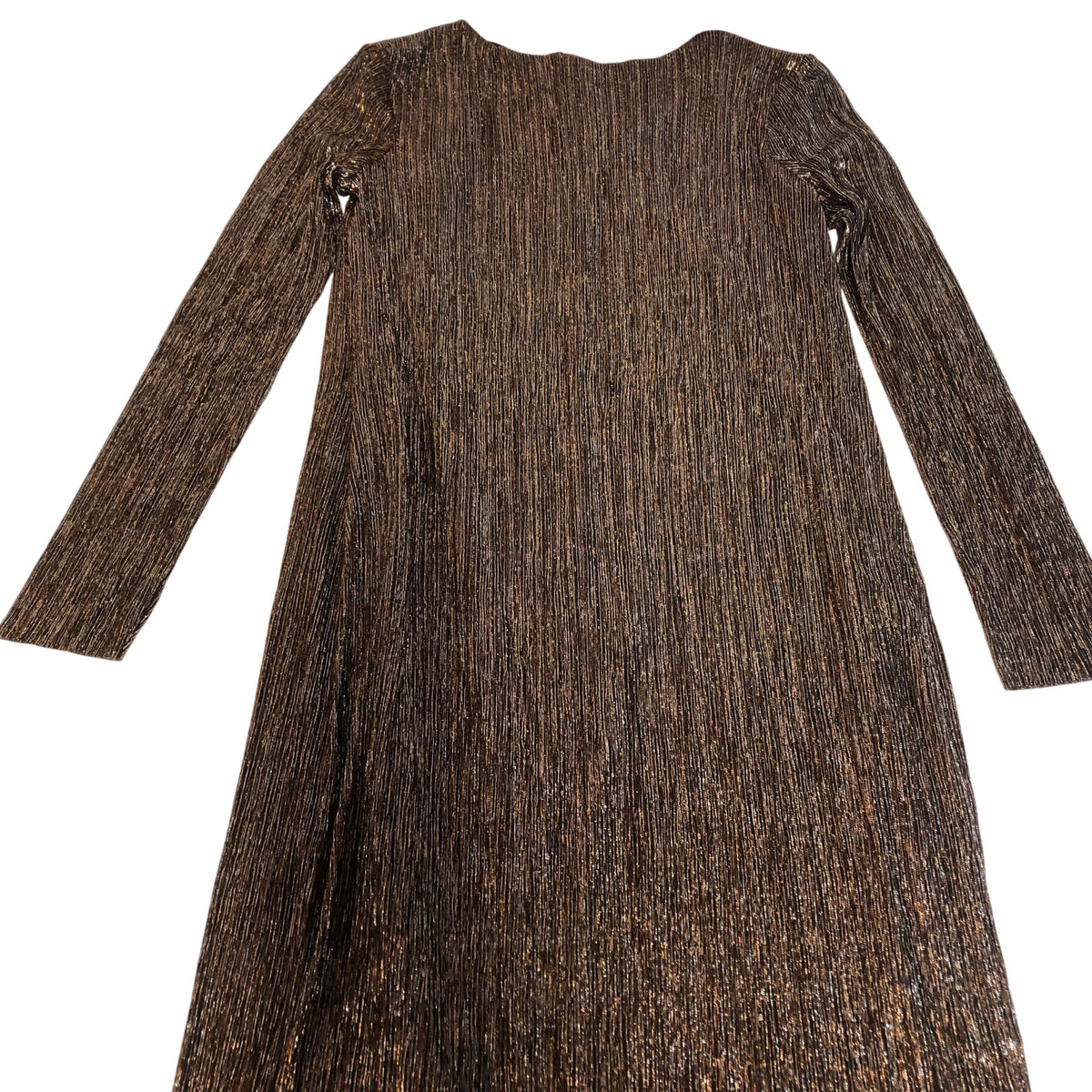 Long Sleeve Midi Dress UK10 Women's Brown Metallic Ribbed Stretch