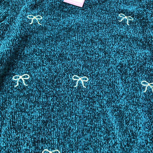 Green Sweater UK Size 22 Women's Knit Jumper Bow Embroidery