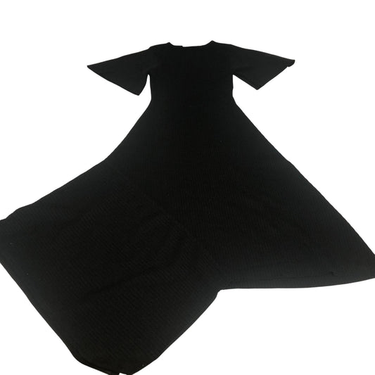 Black Ribbed Flared Dress Women's Short Sleeve Casual XS