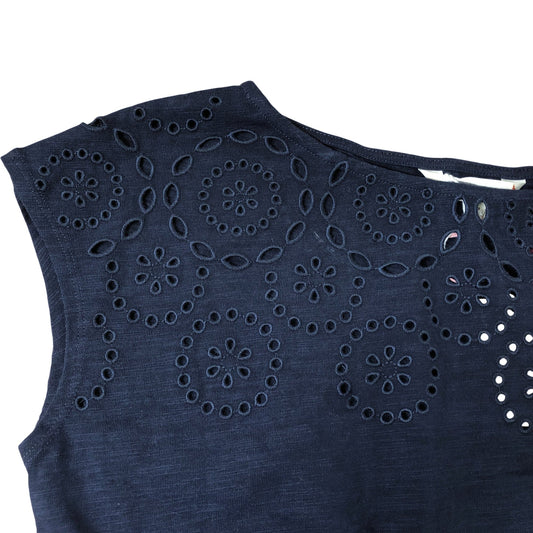 Women's Navy Blue Dress With Embroidery Cotton Short Sleeve UK12