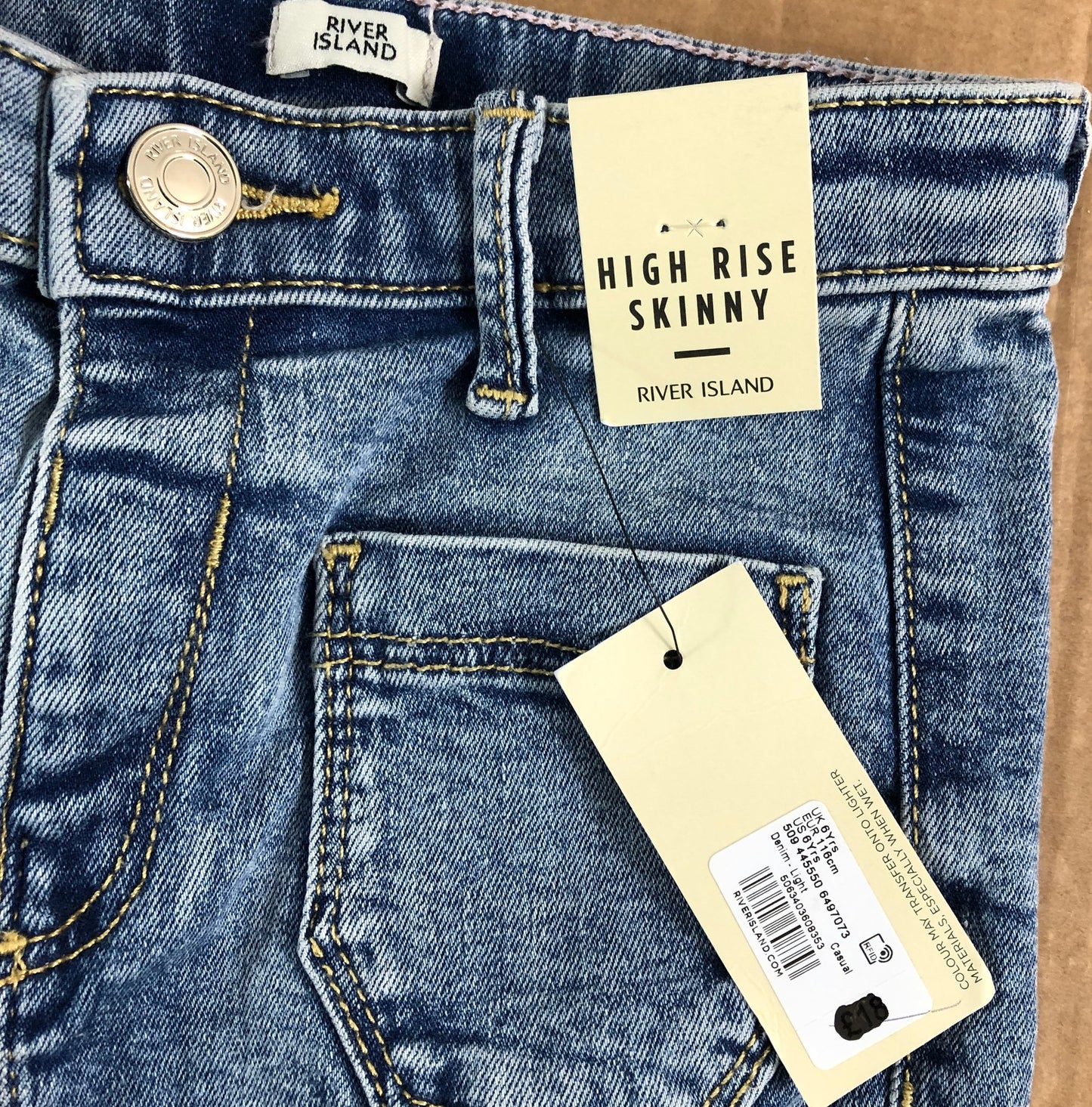 River Island High Rise Skinny Jeans UK6 Girls Denim Light Wash Casual