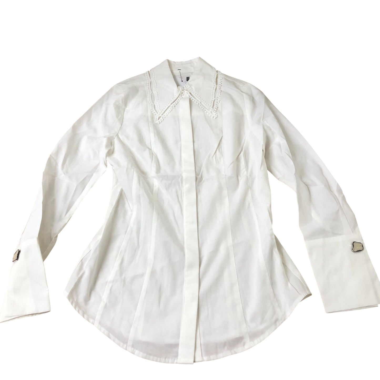 Branded White Blouse  Women's Elegant Design Lyocell Cotton Long Sleeve UK8