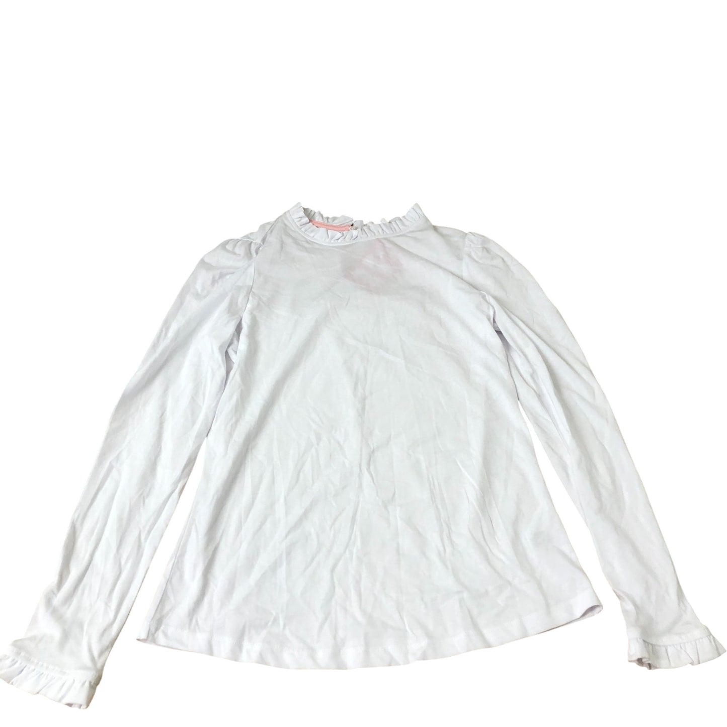 Long Sleeve Top Women's White Frill Neck Soft Fabric UK8
