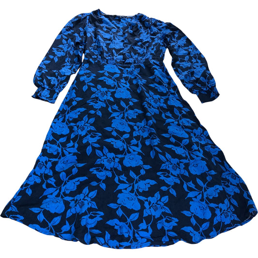 Crew Clothing Company Floral Maxi Dress Size 8 Women's Blue Viscose Long Sleeve