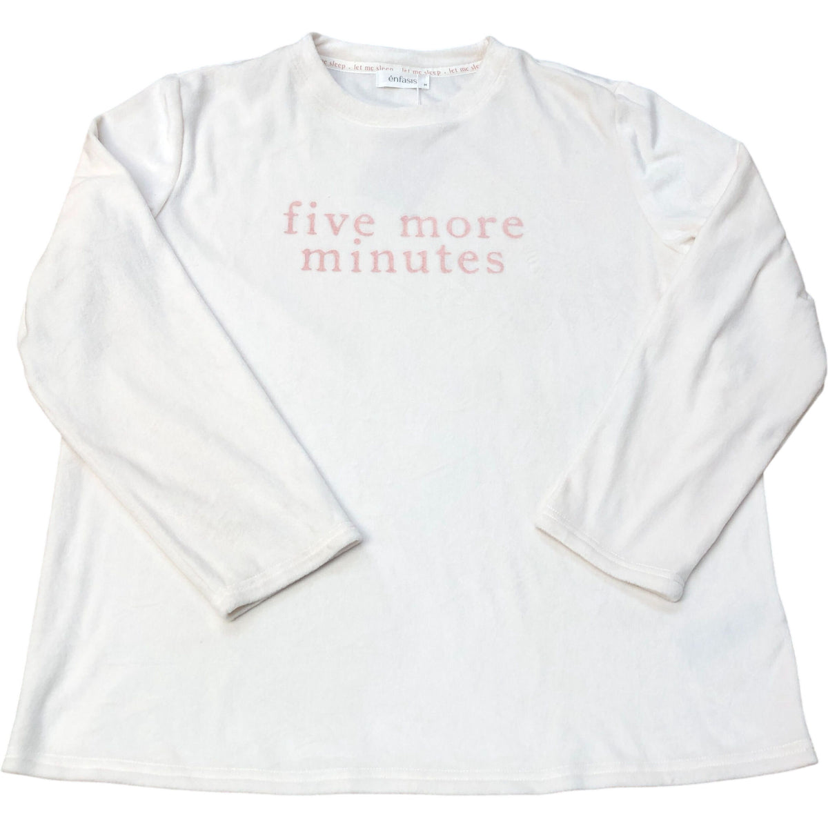 Enfasis Long Sleeve Lounge PJ Top 'Five More Minutes' Fleece M