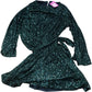 Sequinned Dress UK18 Women's Long Sleeve Wrap Style Black Green