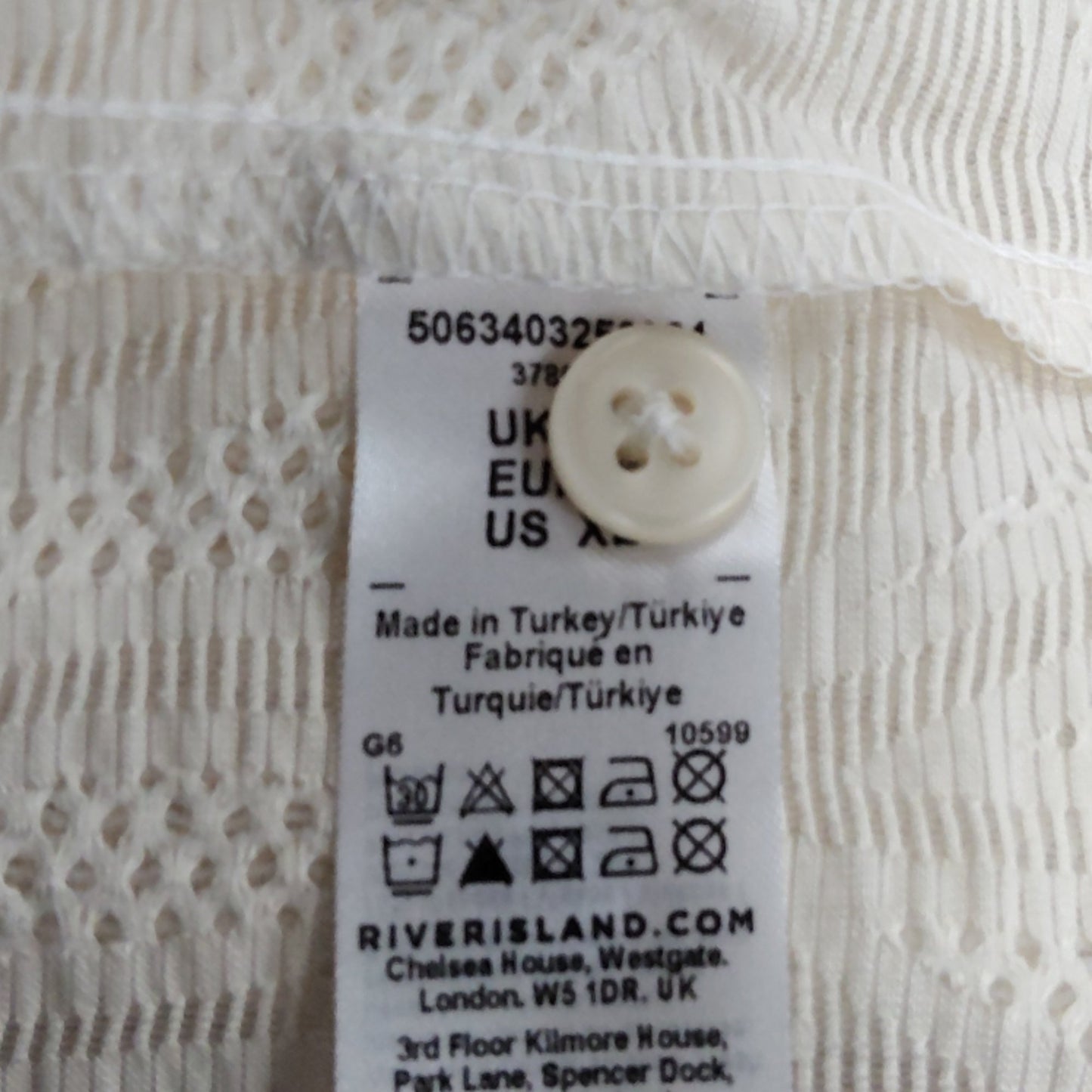 River Island Men's XL Short Sleeve Shirt Relaxed Fit Cream Leaf Pattern Top