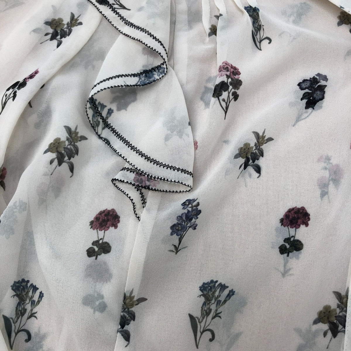 River Island Floral Blouse UK10 Women's Sheer Ruffle Long Sleeve White