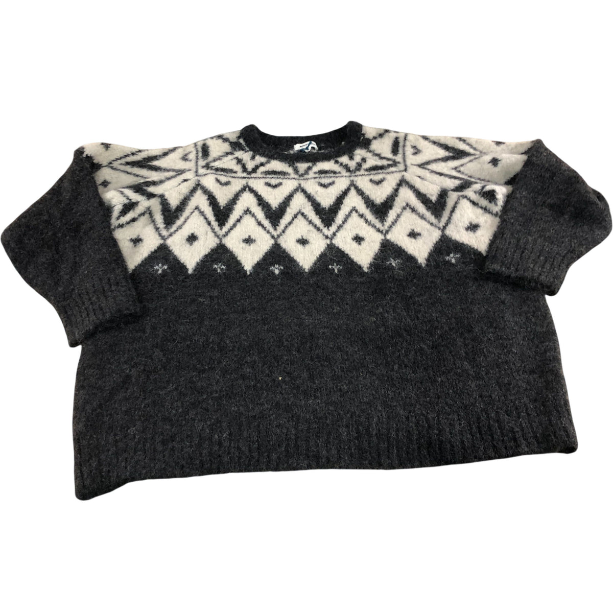 Women's Chunky Knit Sweater Black White Geometric Pattern
