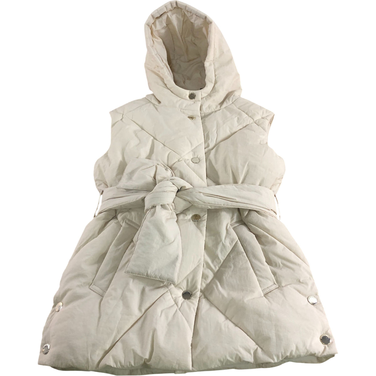River Island Sleeveless Hooded Padded Vest UK7-8 Years Girls Quilted Cream