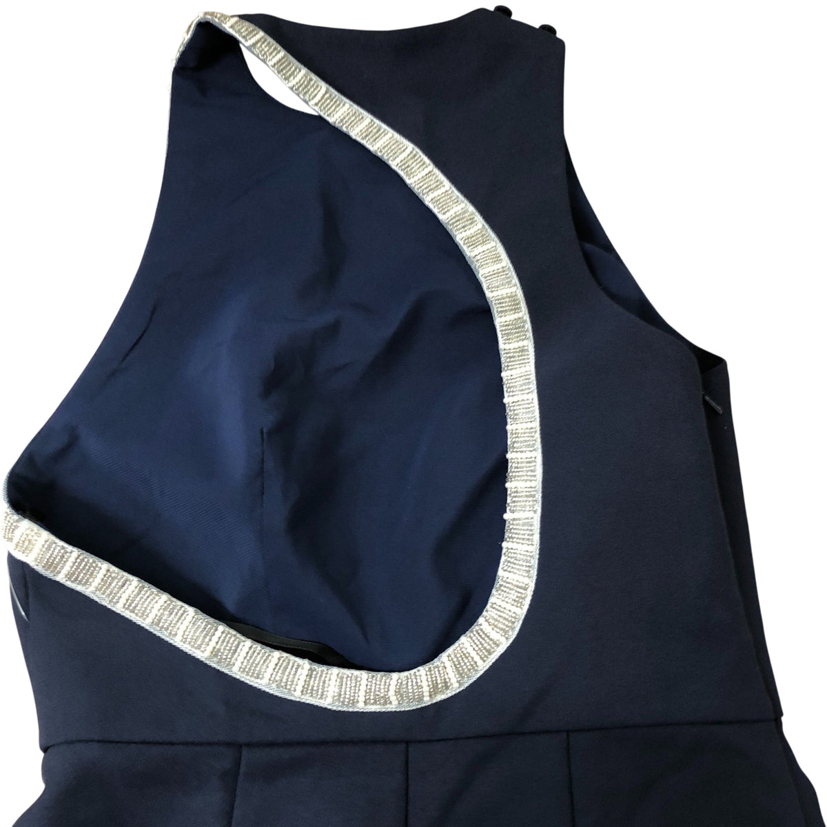 Jarlo Navy Blue Dress Women's Elegant Midi Length Embellished Neckline Size 8