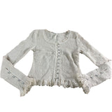 Women's Beige Smocked Long Sleeve Blouse Frill Details