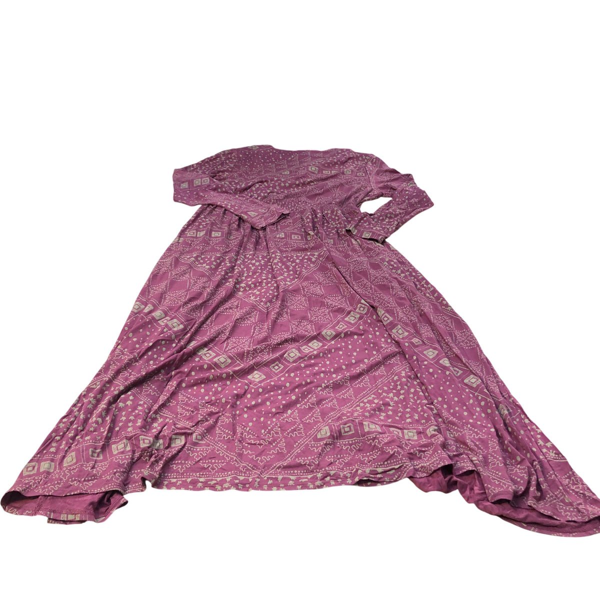 Wrap Maxi Dress UK6 Women's Burgundy Geometric Print Design Long Sleeve