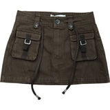 Remajie Women's Brown Mini Skirt Size S Stylish Pocket Design