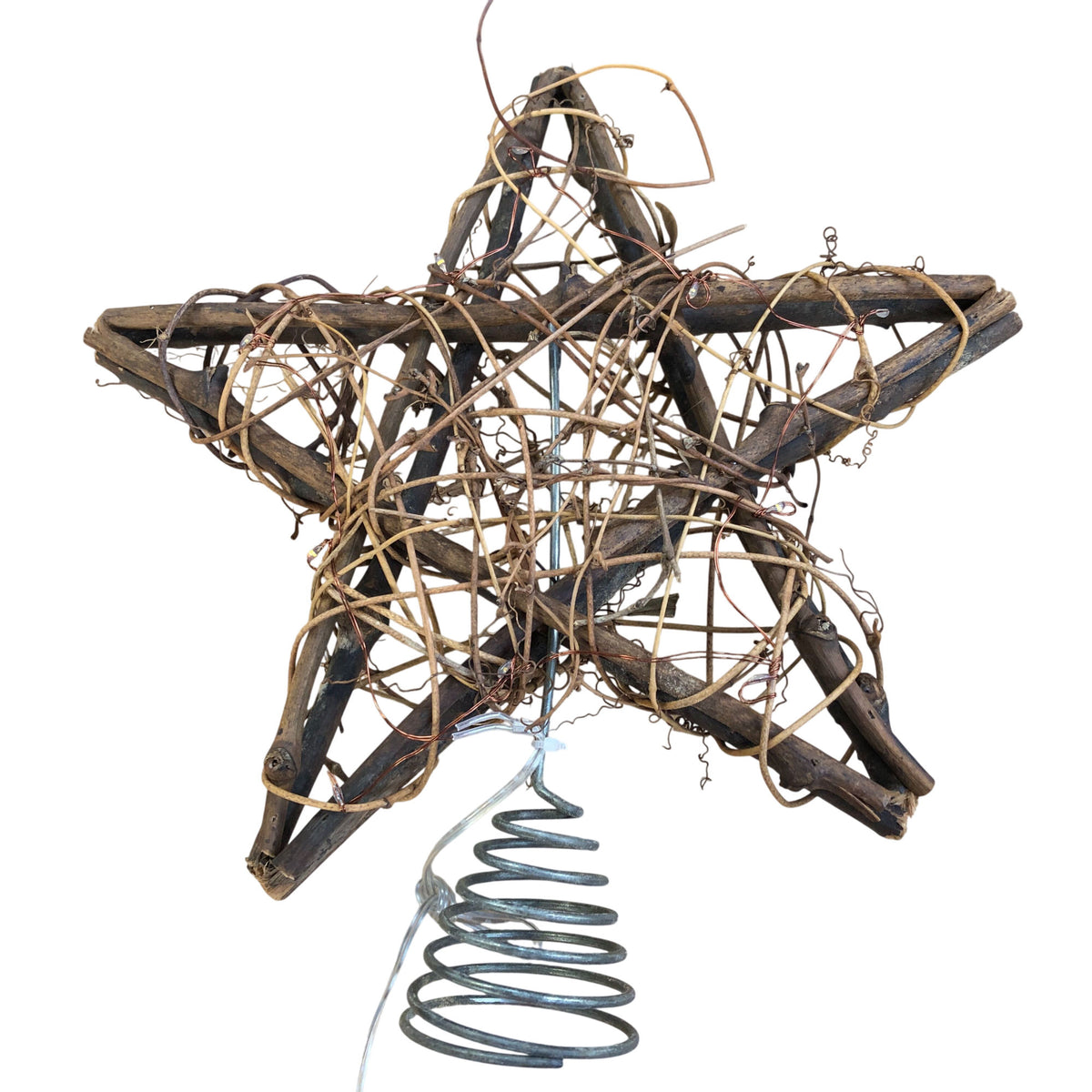 Rattan Style Lit Christmas Star Tree Topper 10"