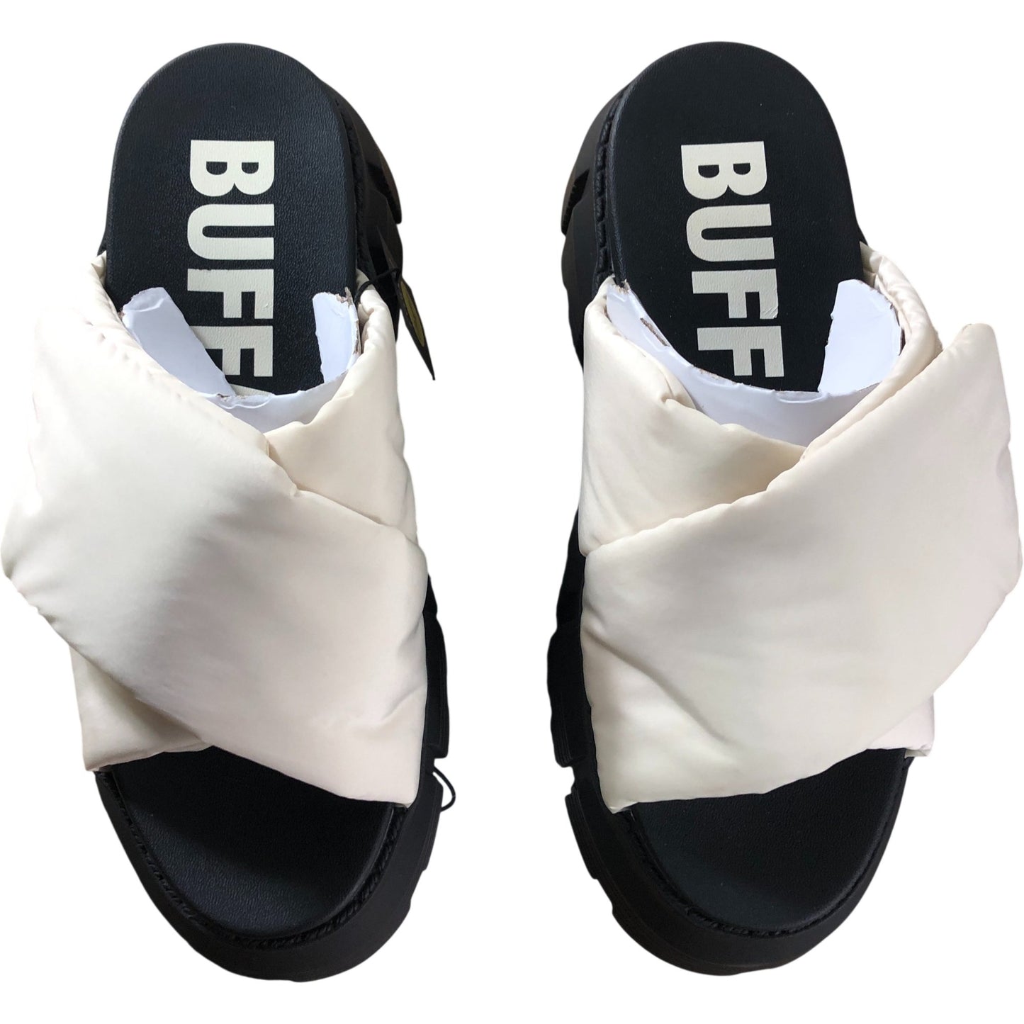 Buffalo Ava Velcross UK4 Women's Vegan Nylon Offwhite Slide Sandals