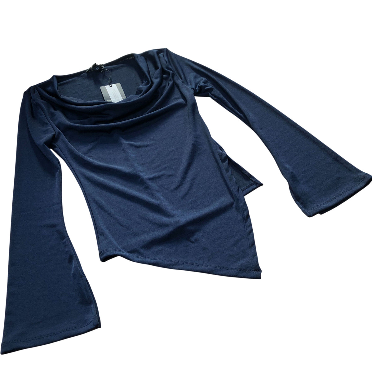 River Island Long Sleeve Top Women's Navy Cowl Neck Flare Hem