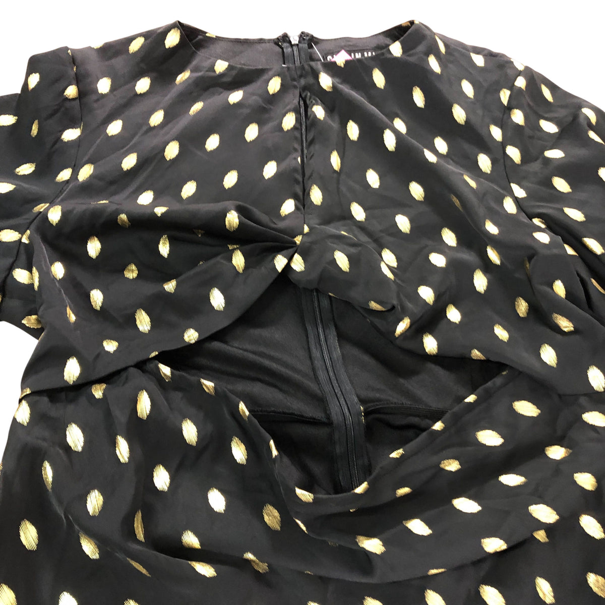 Girl In Mind Black Gold Polka Dot Dress UK18 Women's Balloon Sleeve