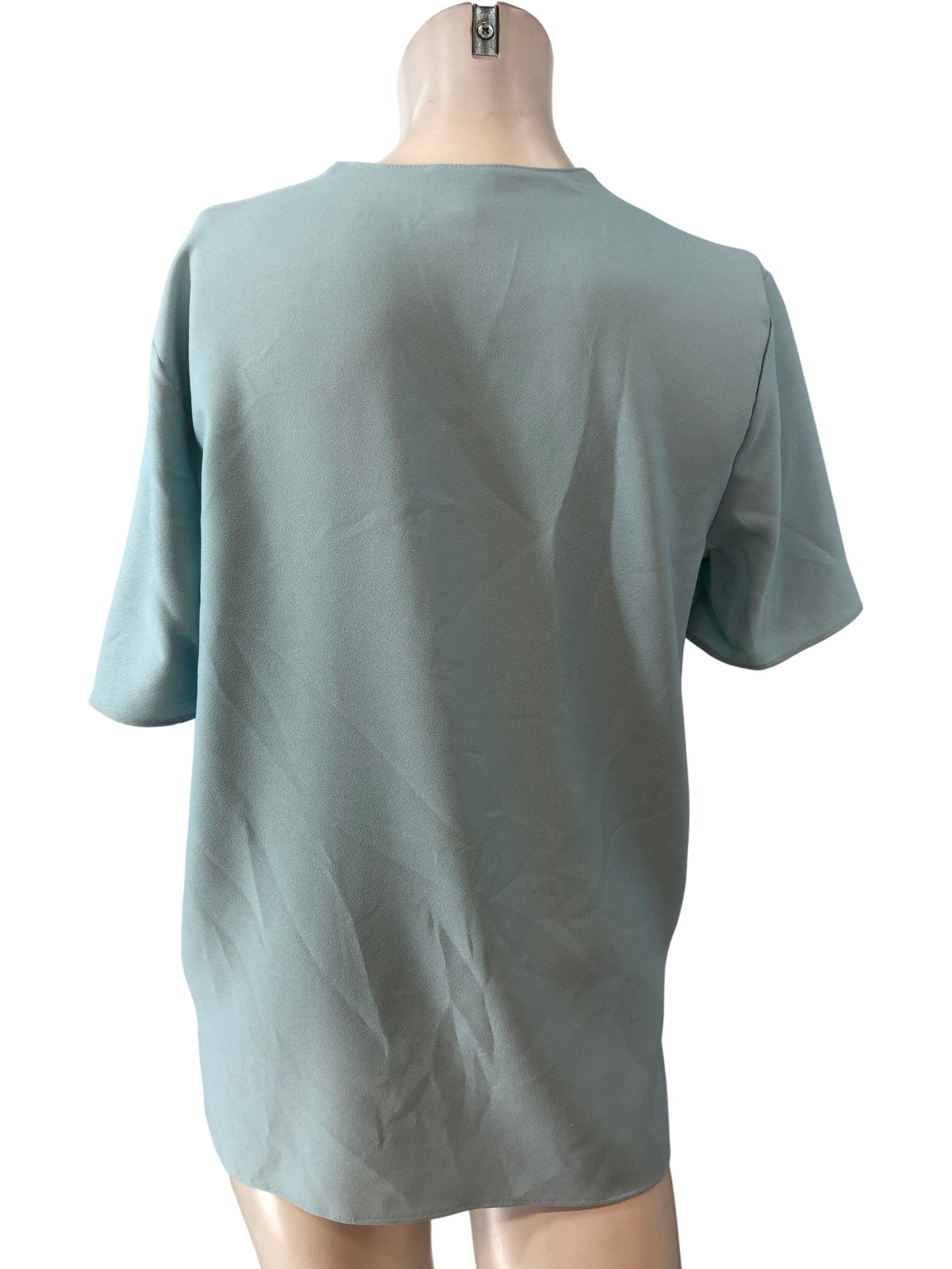 River Island Women's V Neck Blouse Size 10 Aqua Short Sleeve Polyester Top