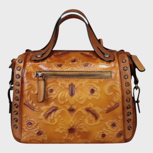 FEIGITOR Embossed Leather Satchel Crossbody Bag - Tan