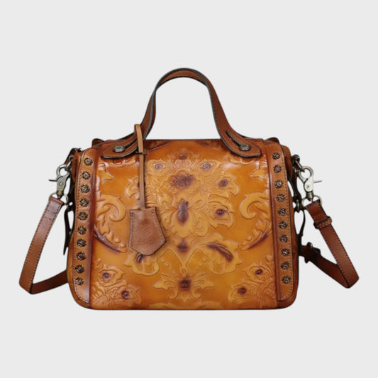 FEIGITOR Embossed Leather Satchel Crossbody Bag - Tan