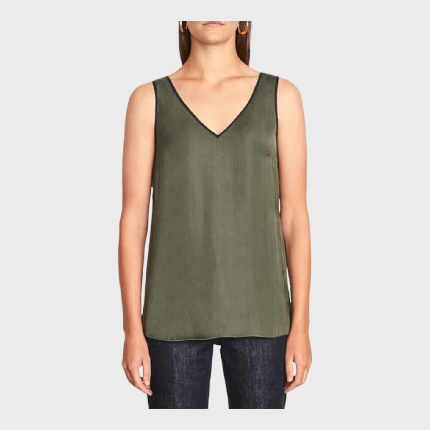 Satin Front Khaki Tank Top