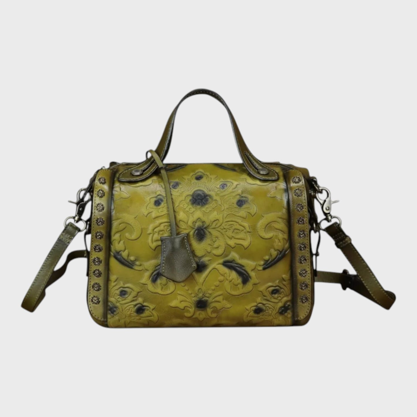 FEIGITOR Embossed Leather Satchel Crossbody Bag - Green