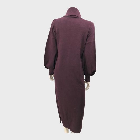 Branded Burgundy Knitted Maxi Dress - Size 10