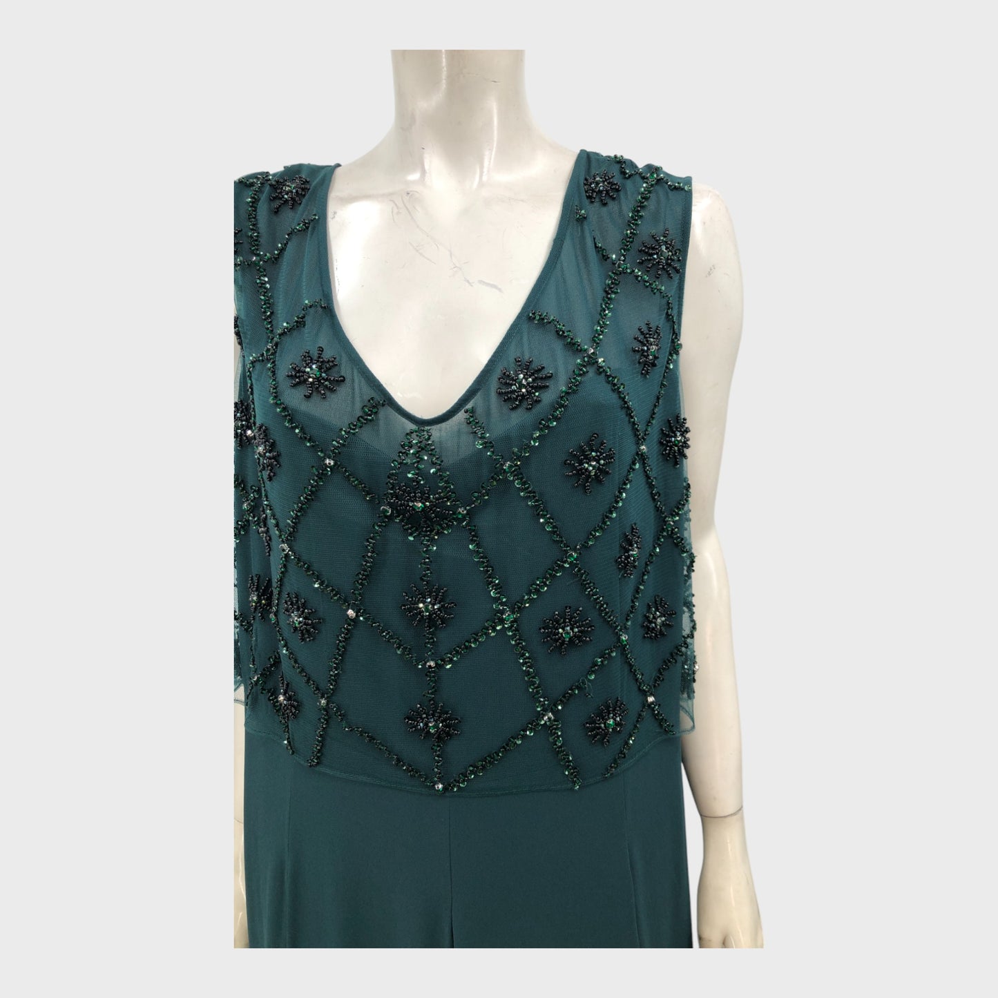 Jacques Vert Dark Green Bead Layered Dress - Size 24