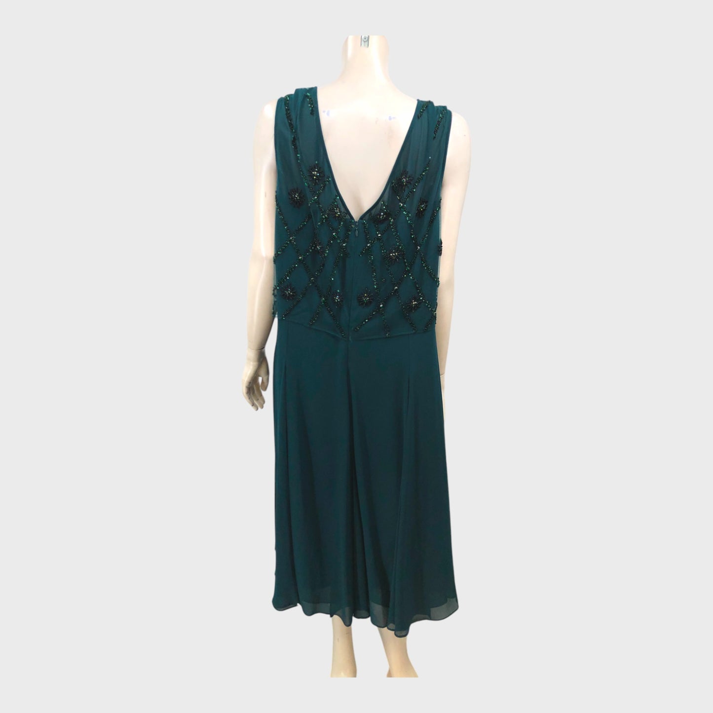 Jacques Vert Dark Green Bead Layered Dress - Size 24