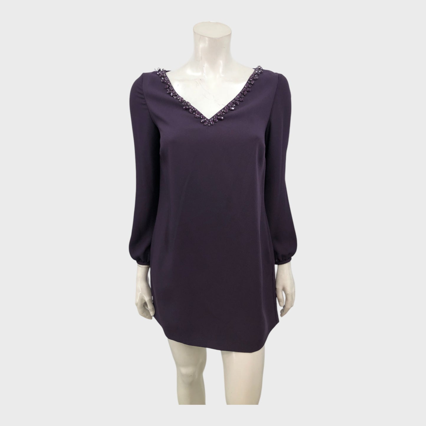 Jacques Vert Purple V-Neck Dress - Size 8