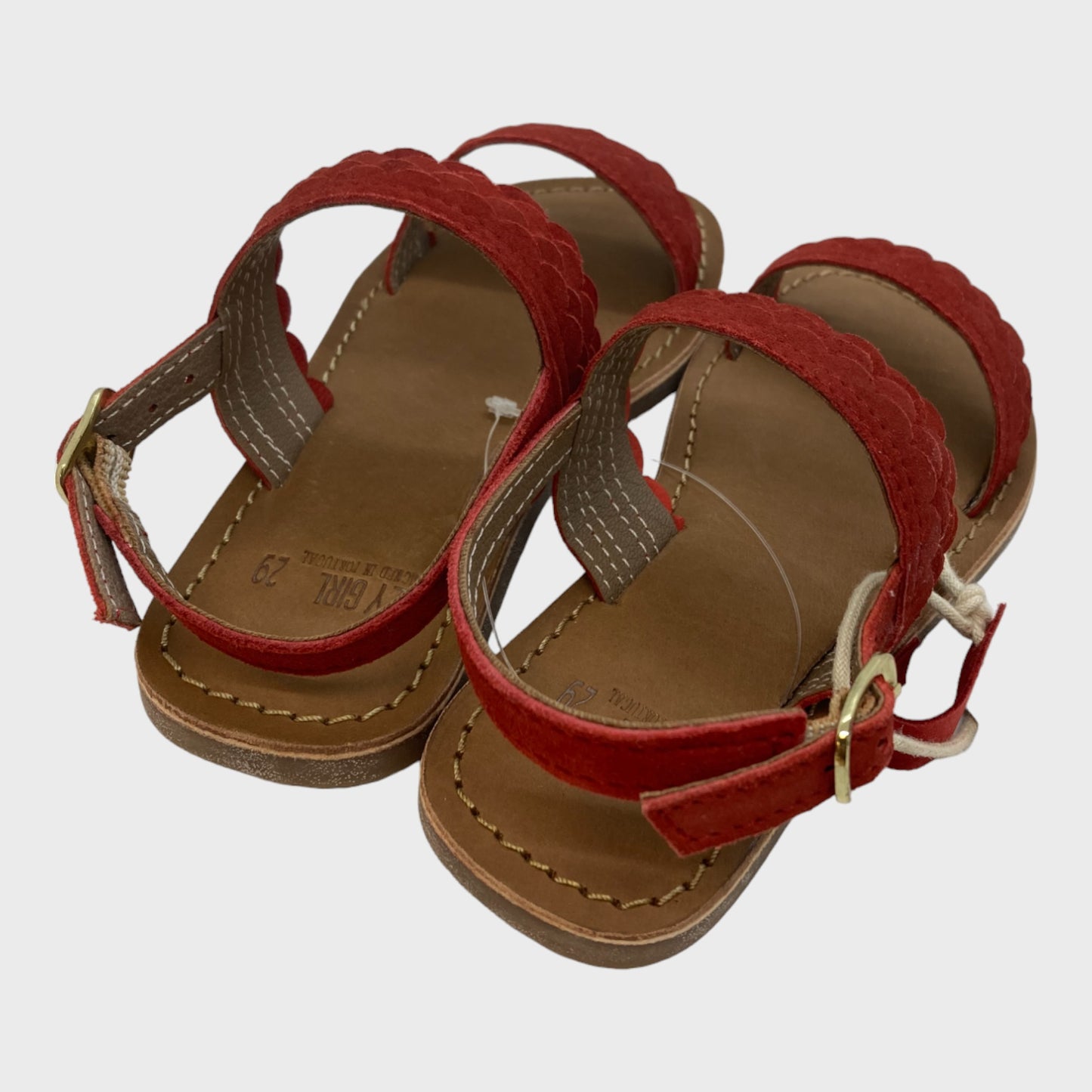 Red Suede Fish Scale Pattern Girls' Sandals