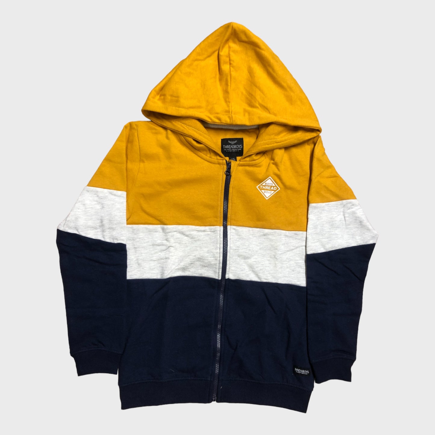 Threadboys Zip Up Blue and Yellow Hoodie.