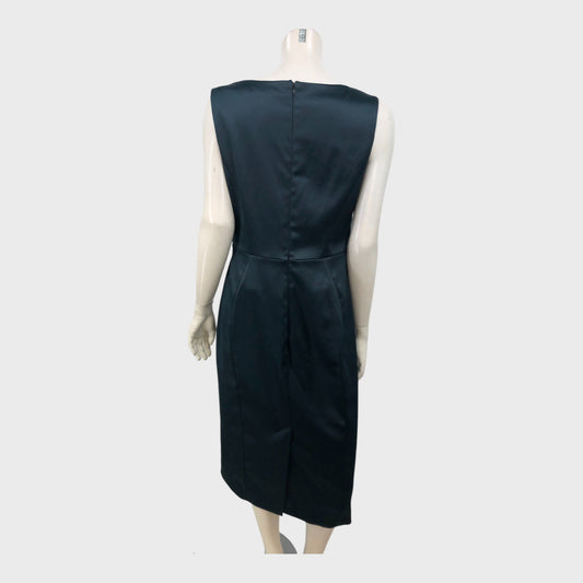 Jacques Vert Dark Green Pleat Dress - Size 12