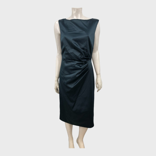 Jacques Vert Dark Green Pleat Dress - Size 12