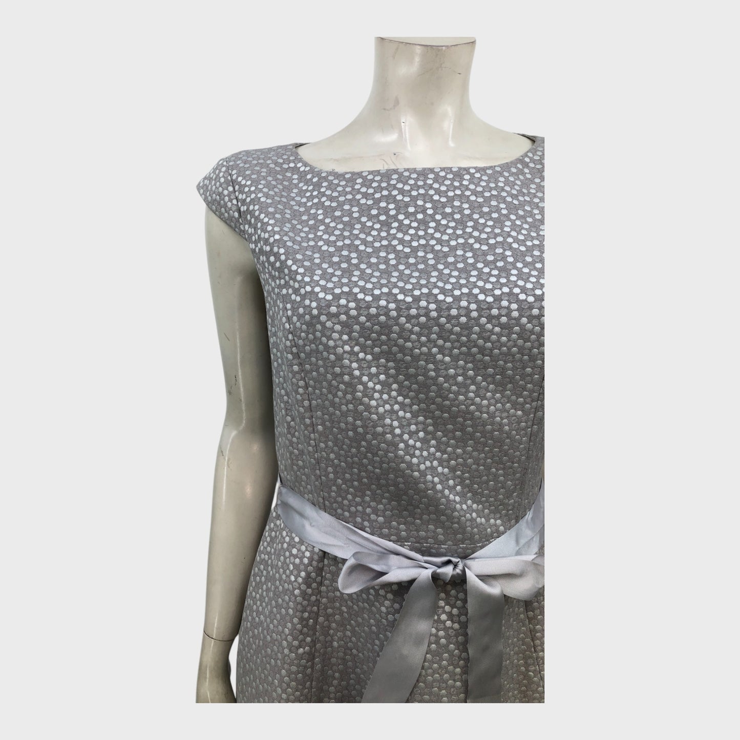 Jacques Vert Gray Polka Dot Dress - Size 12