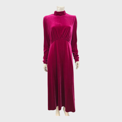 Florere Magenta Velvet High Neck Dress - Size 14