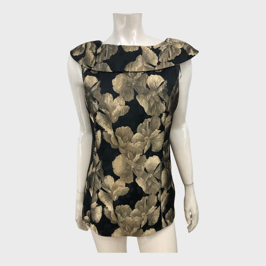 Precis Petite Black/Gold Jacquard Top - Size 14